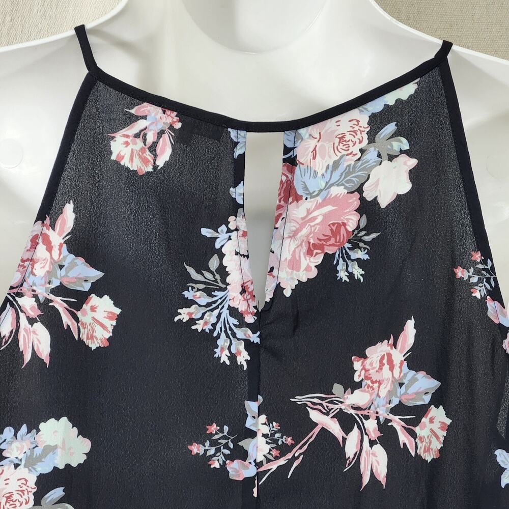 Stella Tweed Black Floral Semi-Sheer Sleeveless Tie Neck Blouse Size 2X Romantic - Picture 7 of 12